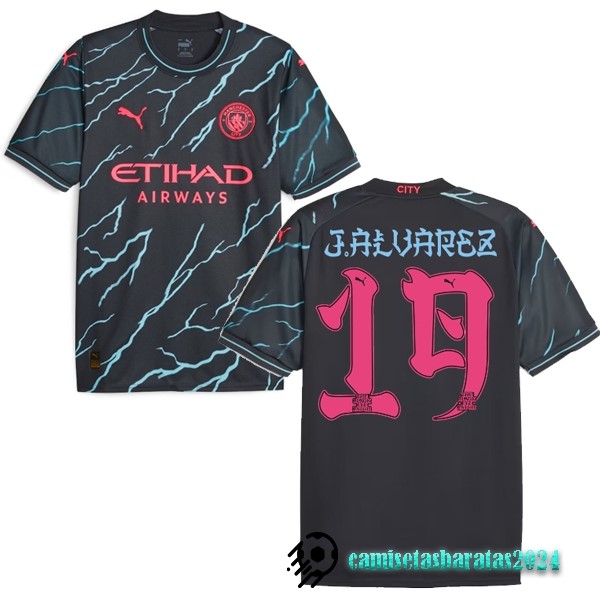 Replicas NO.19 J. Alvarez Tercera Camiseta Manchester City 2023 2024 Negro