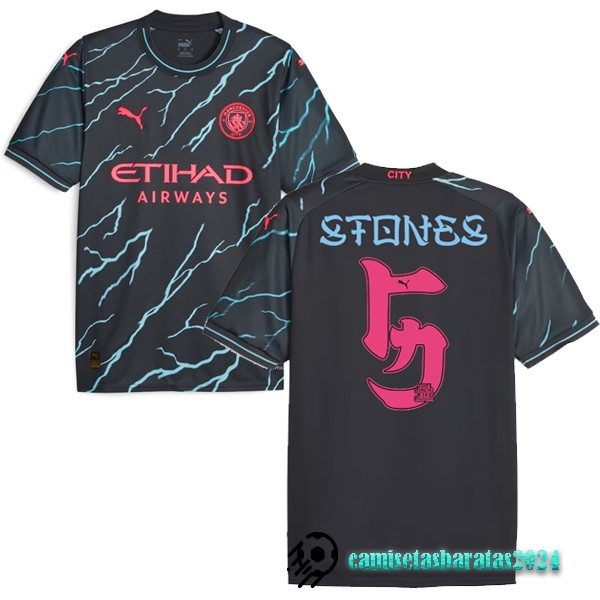 Replicas NO.5 Stones Segunda Camiseta Manchester City 2023 2024 Negro