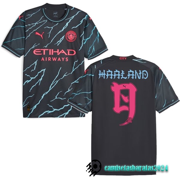 Replicas NO.9 Haaland Tercera Camiseta Manchester City 2023 2024 Negro