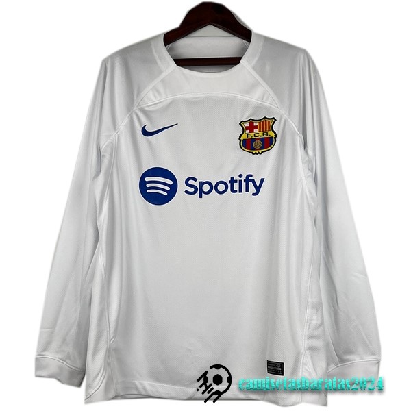 Replicas Tailandia Segunda Camiseta Manga Larga Barcelona 2023 2024 Blanco