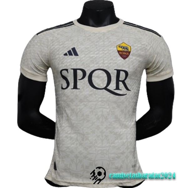 Replicas Tailandia Segunda Jugadores Camiseta As Roma 2023 2024 Blanco Amarillo